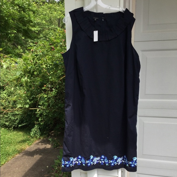 Talbots Dresses & Skirts - NWT Talbots Navy Ruffle Dress Embroidery At Hem